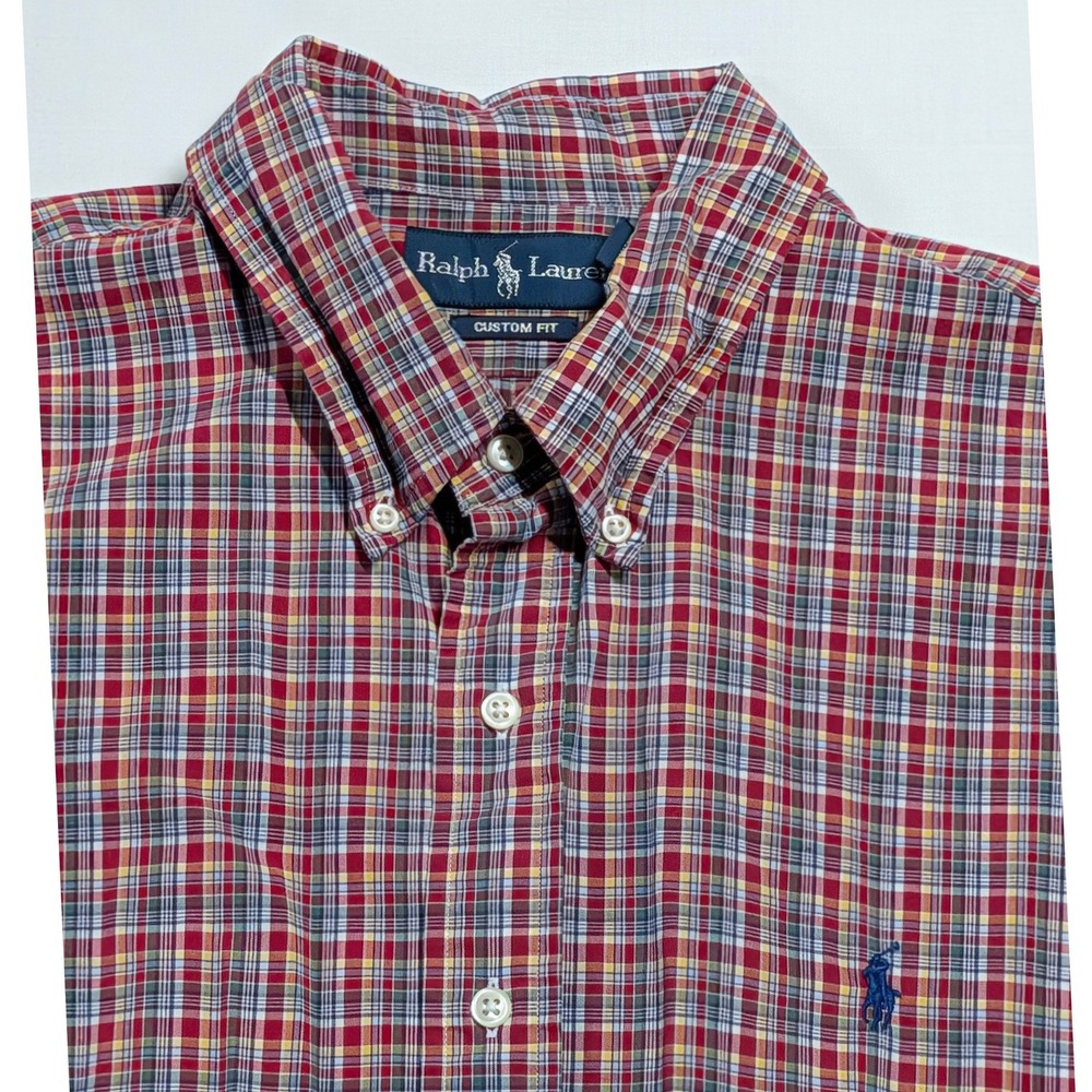 Polo Ralph Lauren Mens XXL Custom Fit Plaid Button Down Shirt Red Blue White
